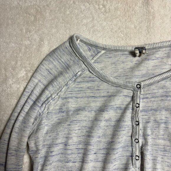 We The Free People Womens Coastline Thermal Henley Small Waffle Peplum Top Blue - Picture 6 of 15